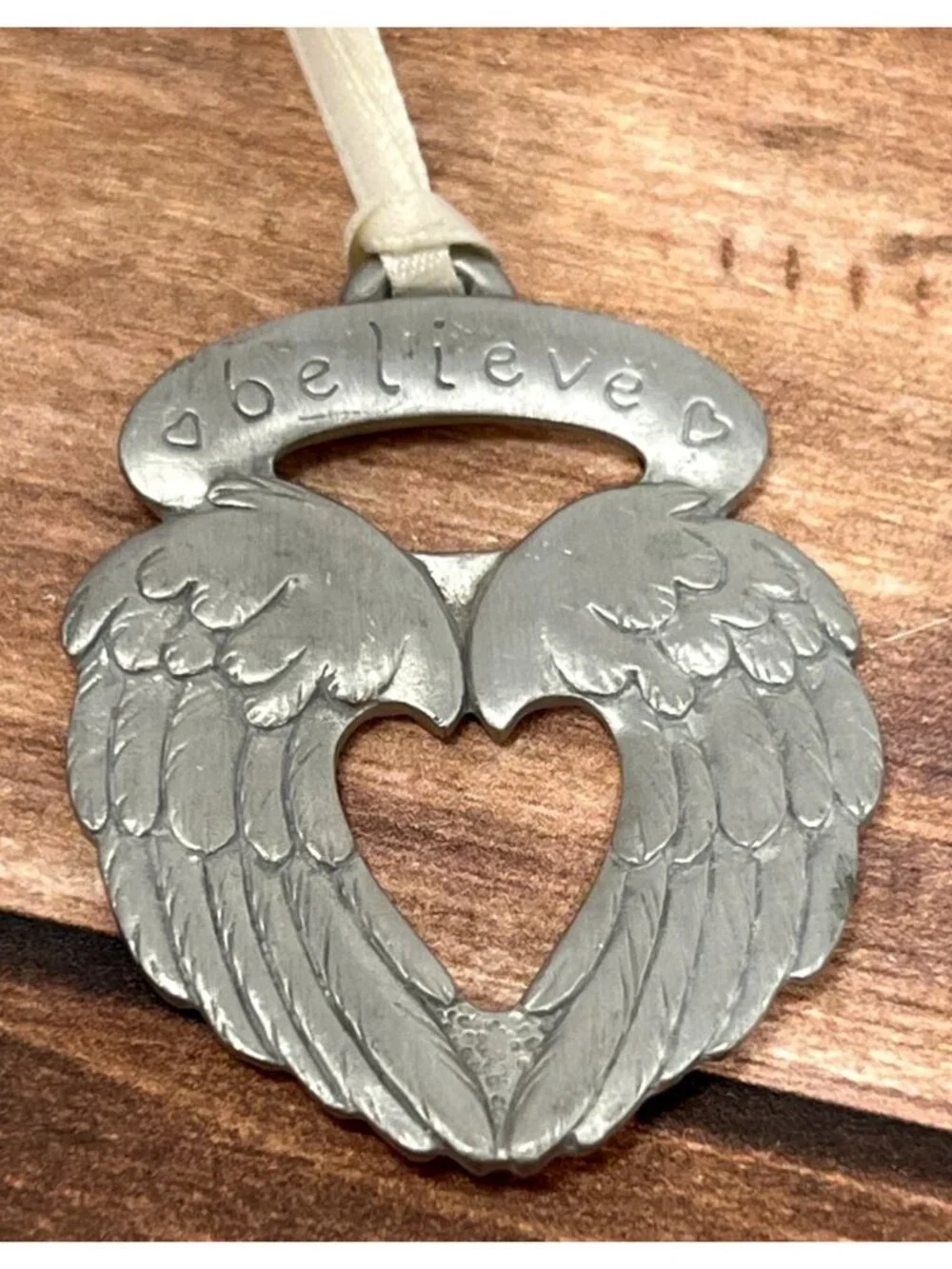 Lindsay Claire Designs LCD Pewter BELIEVE ANGEL WINGS Christmas Tree Ornament